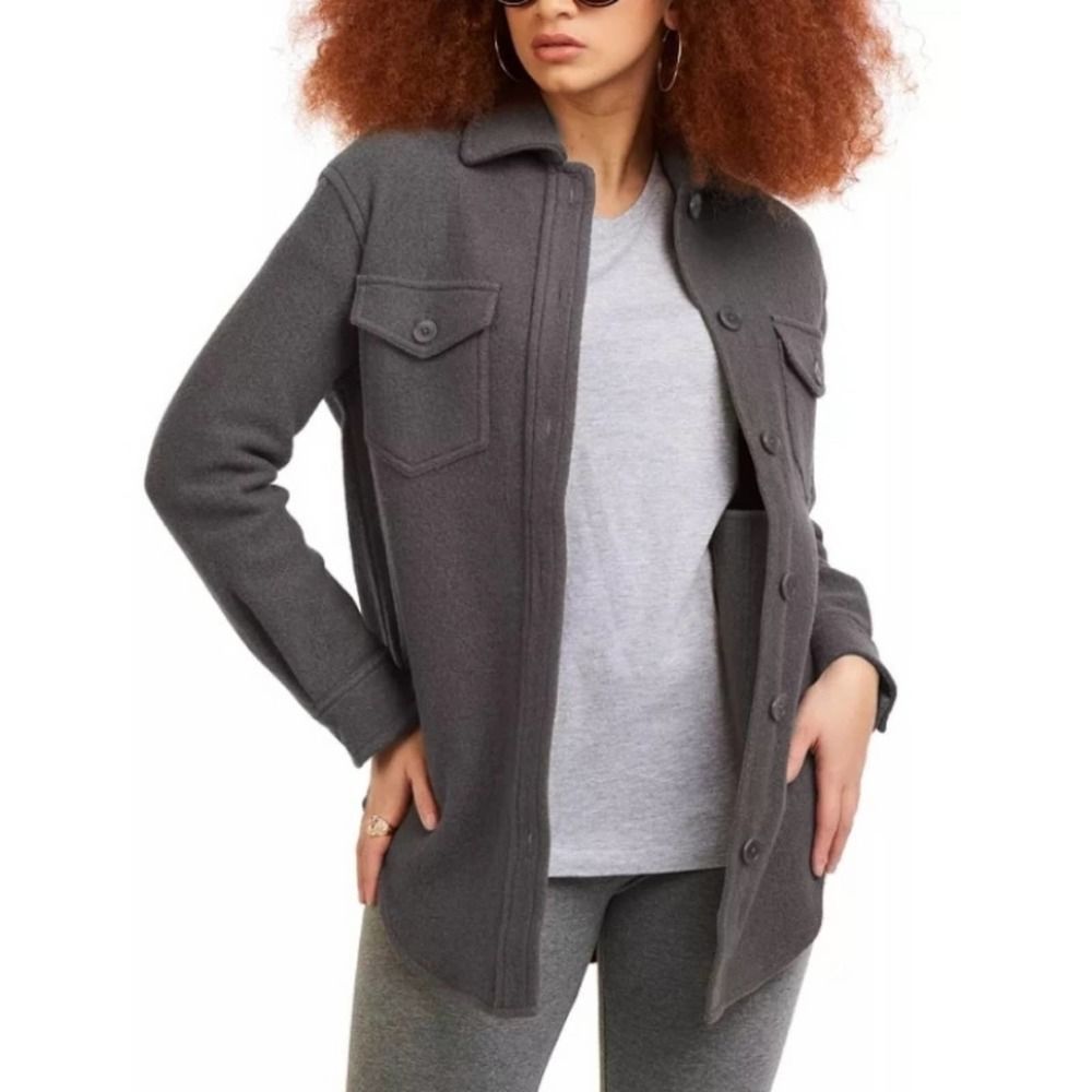 DEX by Black Tape Cozy Shacket Shirt Jacket Grey 1X